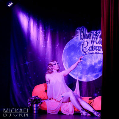 opening with burlesquedancer Xarah von den Vielenregenperforming at the Blue Moon Cabaret - The Decadent Burlesque Soiree by Boudoir Noir Production, Finest Vintage Entertainment!